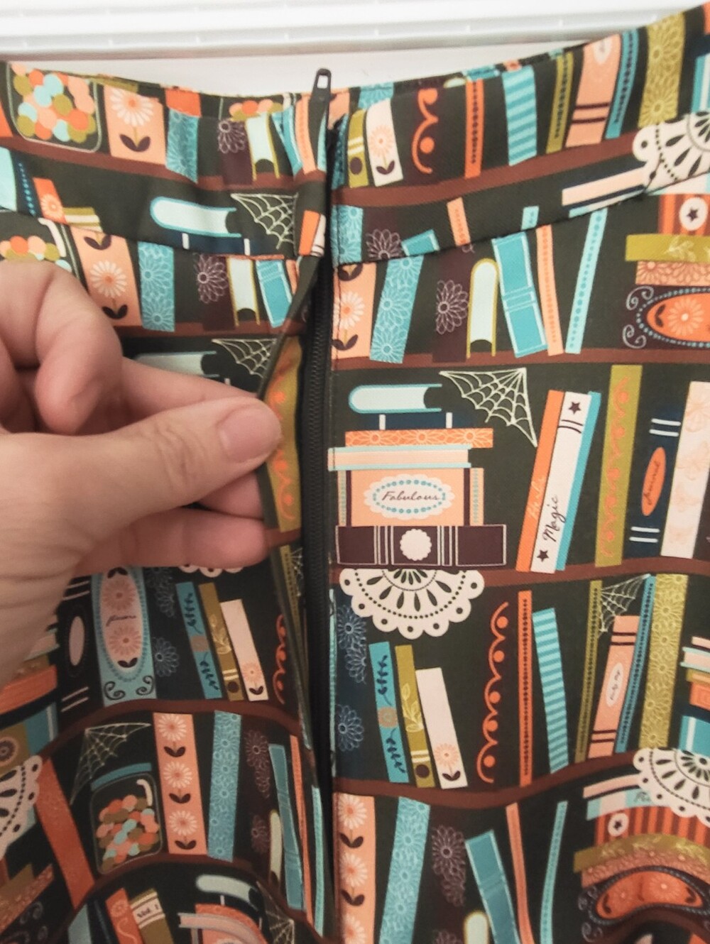 Lindy Bop Bookcase Print Skirt in Black, Teal & Orange - Picture 5 of 5